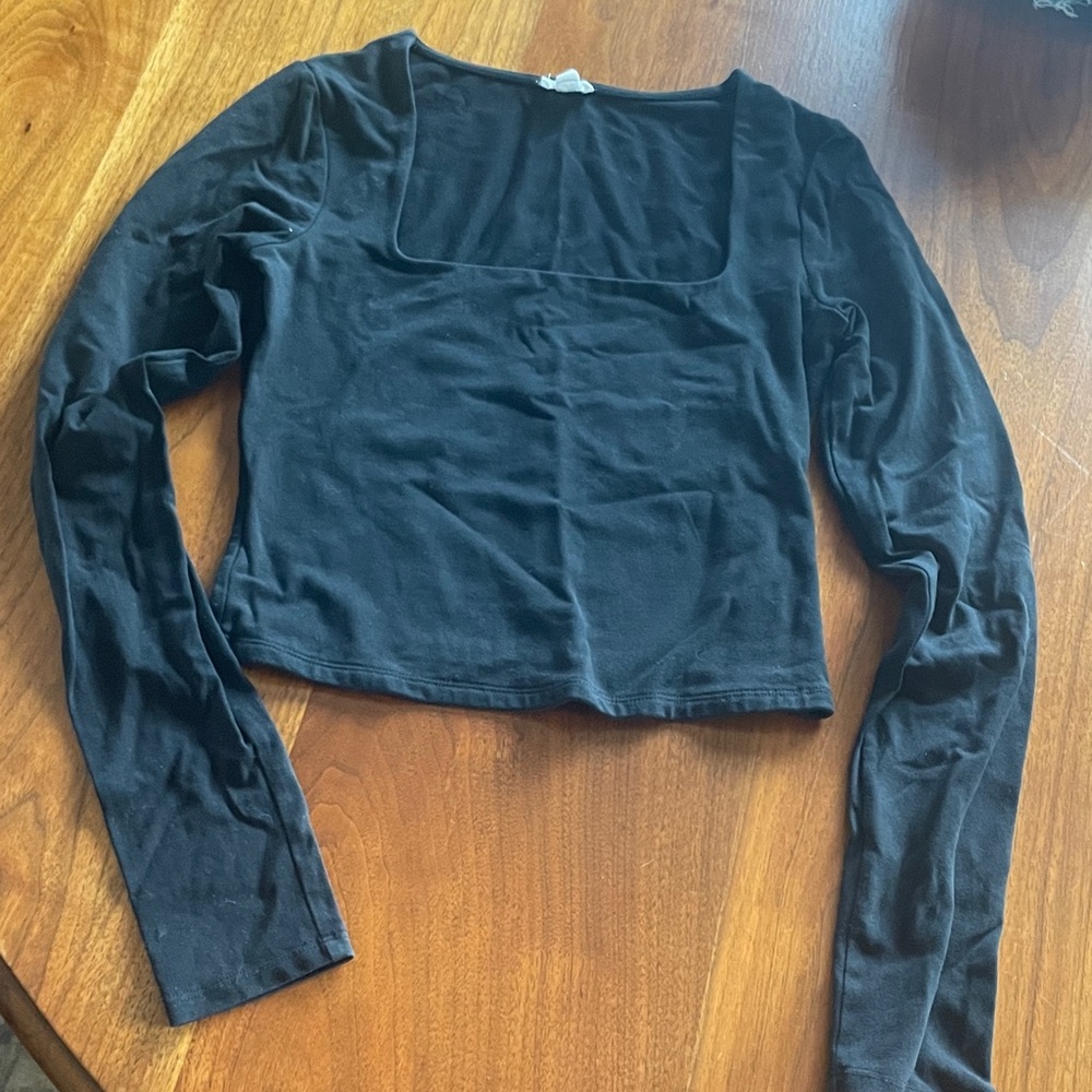 Garage Black Square-Neck Long Sleeve Crop Top
